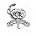 sword with roses and snake tattoo design idea