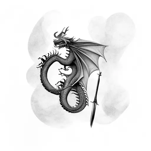 Dragon body and wrapped around sword tattoo design idea