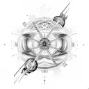 An intricate design of a cross made up of interstellar objects like planets and comets tattoo design idea