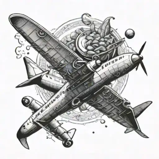 A sleek aeroplane flying over a gourmet meal tattoo design idea