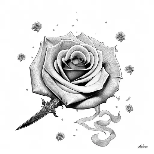 Sword, rose and clock tattoo design idea