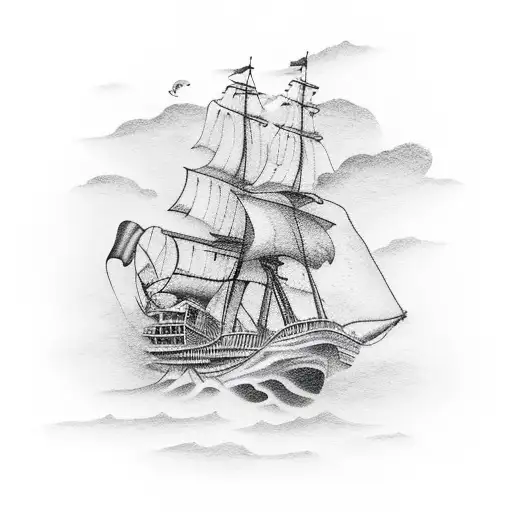 pirate ship in storm tattoo design idea