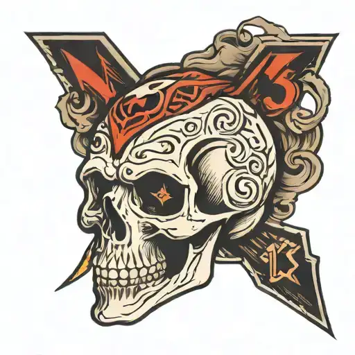 Skull with number 13 on forehead tattoo design idea