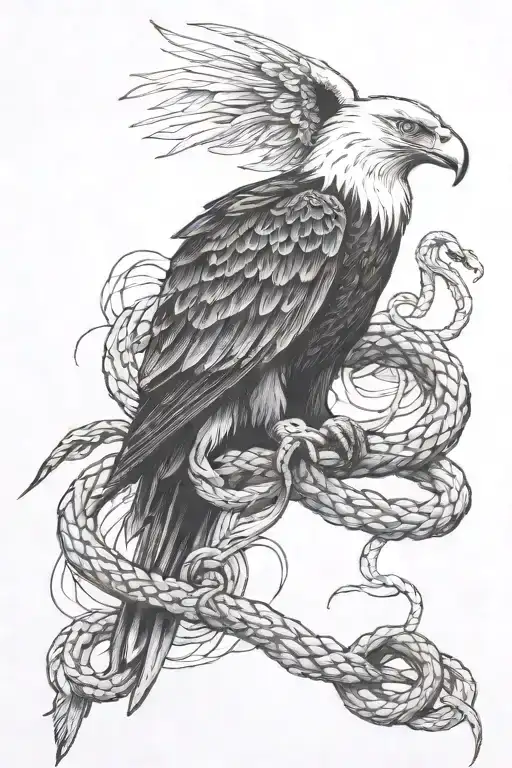eagle with number 13, catching a snake, barbed wire  tattoo design idea