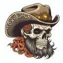 skull cowboy hat beard hand tipping hat tattoo design idea