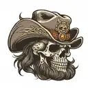 skull cowboy hat beard hand tipping hat tattoo design idea