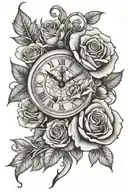 rose and clock   tattoo design idea