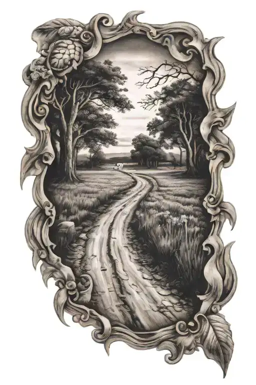 dirt road leading tattoo design idea