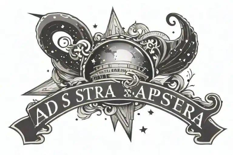 "ad astra per aspera" in typewriter font surrounded by stars  tattoo design idea