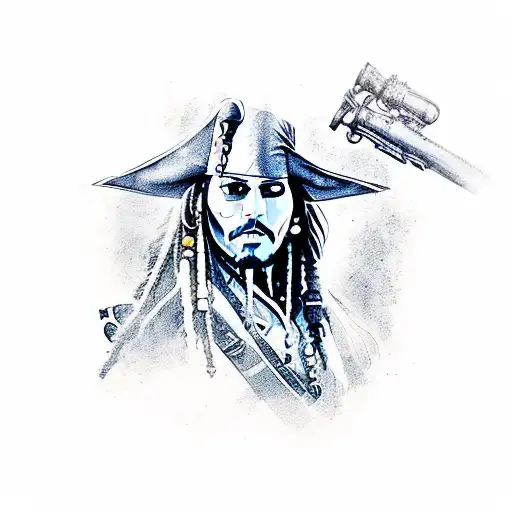 jack sparrow holding two revolvers aimed in different directions tattoo design idea