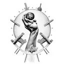 gods hands holding earth, crosses bottom left, "The World Is Yours" bottom right, outline of Trinidad and Italy bottom tattoo design idea