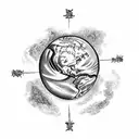 gods hands holding earth, crosses bottom left, "The World Is Yours" bottom right, outline of Trinidad and Italy bottom tattoo design idea