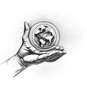 gods hands holding earth, crosses bottom left, "The World Is Yours" bottom right, outline of Trinidad and Italy bottom tattoo design idea