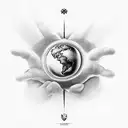 gods hands holding earth, crosses bottom left, "The World Is Yours" bottom right, tattoo design idea