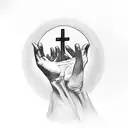 gods hands holding earth, crosses bottom left, "The World Is Yours" bottom right, tattoo design idea