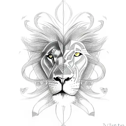 A sketch-style tattoo of a lion and a lamb peacefully lying together, representing the peacefulness of faith tattoo design idea