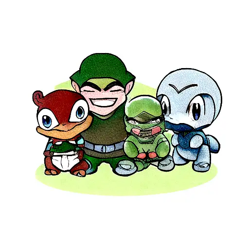 Squirtle , yoshi, link and master chief from halo tattoo design idea