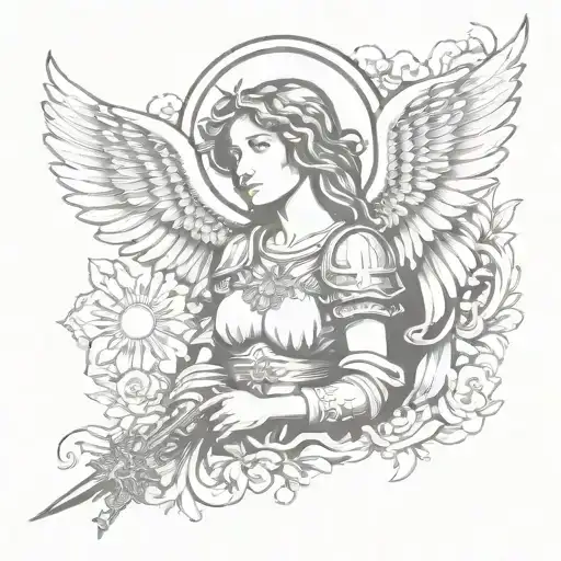 st michael archangel woman michael sword front view  tattoo design idea