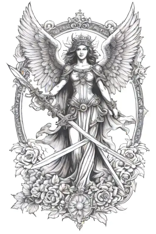 st michael archangel female angel with sword killing his lover devil  tattoo design idea