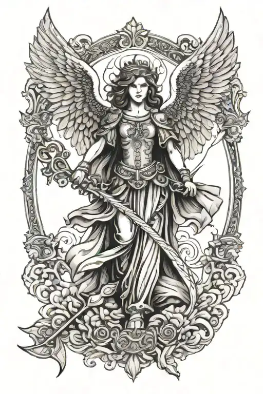 st michael archangel female angel with sword   tattoo design idea
