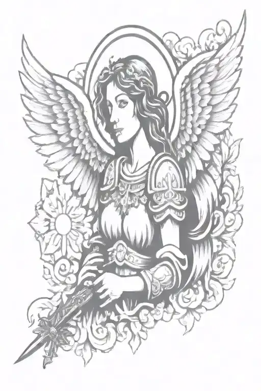 st michael archangel woman michael sword front view  tattoo design idea