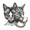 a half cat face abd the other side a human face with trans flag representing a trans and therian identity tattoo design idea