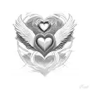  heart in the middle and lines coming off it ,cyber sigilism style, on the sides there's outlines of angels tattoo design idea