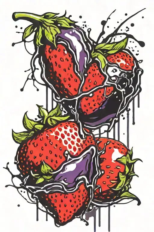 eggplant in strawberries tattoo design idea