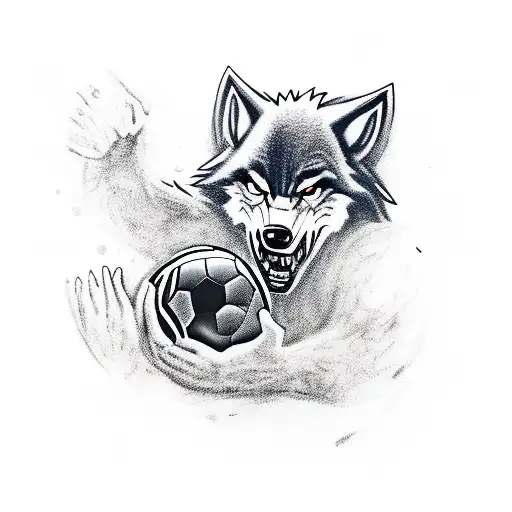 Werewolf duki playing soccer tattoo design idea