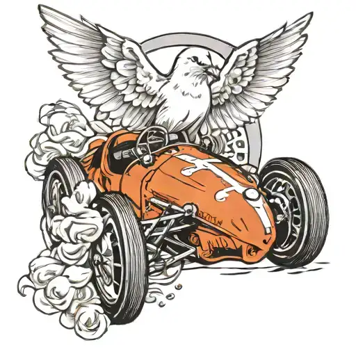dove driving a racecar tattoo design idea