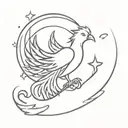 A phoenix singing on top of a moon tattoo design idea