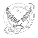 A phoenix singing on top of a moon tattoo design idea