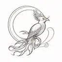 A phoenix singing on top of a moon tattoo design idea