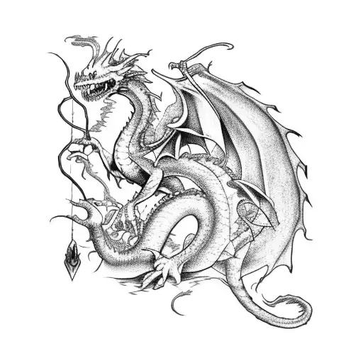 A wizard casting a spell on a dragon tattoo design idea