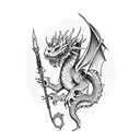 A wizard casting a spell on a dragon tattoo design idea