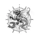 A wizard casting a spell on a dragon tattoo design idea