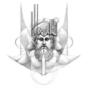 greek gods theme with some structures for shoulder and upper arm tattoo design idea