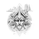 greek gods theme with some structures for shoulder and upper arm tattoo design idea
