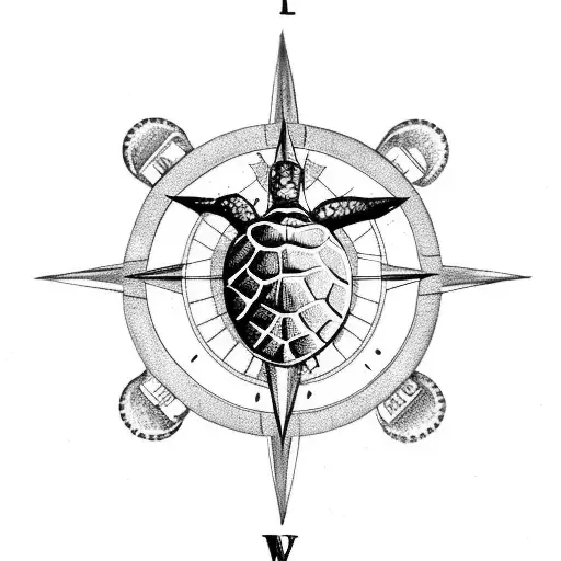 sea turtle with a compass as it's shell tattoo design idea