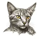 cat face with angel wings spread wide behind it tattoo design idea