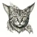 cat face with angel wings spread wide behind it tattoo design idea