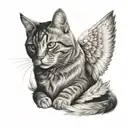 cat face with angel wings spread wide behind it tattoo design idea