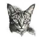 cat face with angel wings spread wide behind it tattoo design idea