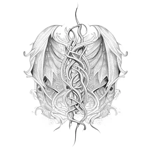 An intricate vine wrapping around a demon's wing tattoo design idea