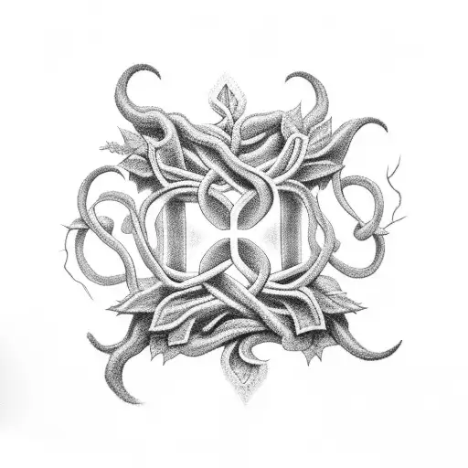 A black-grey tattoo depicting the intuition symbol incorporated into a vine tattoo design idea