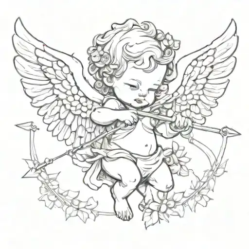 cherub holding bow arrows tattoo design idea
