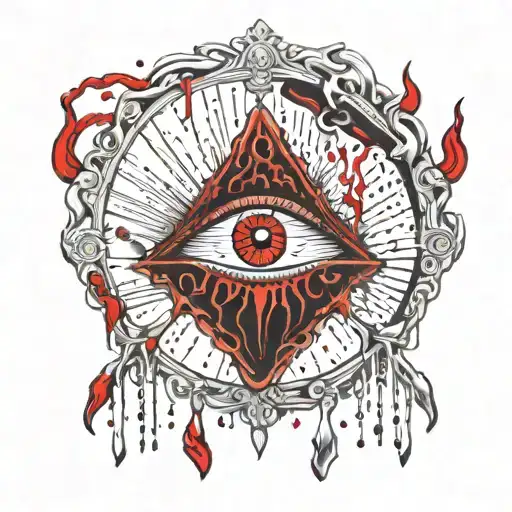 Blood Red and Black melting and bleeding beating heart. All seeing eye, crystals and gemstones. Voids. tattoo design idea