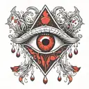 Blood Red and Black melting and bleeding beating heart. All seeing eye, crystals and gemstones. Voids. tattoo design idea