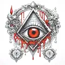 Blood Red and Black melting and bleeding beating heart. All seeing eye, crystals and gemstones. Voids. tattoo design idea