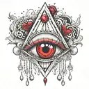 Blood Red and Black melting and bleeding beating heart. All seeing eye, crystals and gemstones. Voids. tattoo design idea